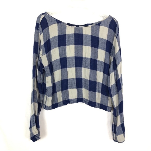 Anthro cloth & stone blue plaid blouse - Picture 2 of 7